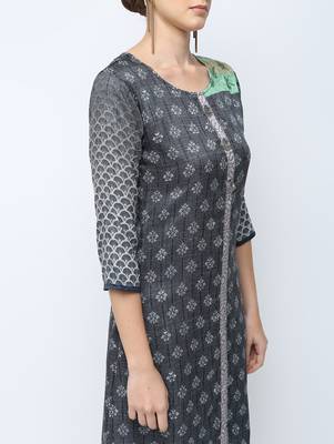 Grey printed silk kurti 4