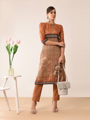 Brown printed silk kurti 1
