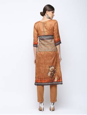 Brown printed silk kurti 2