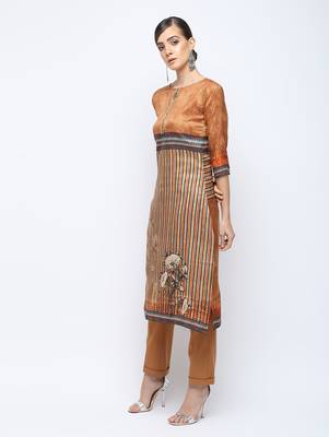 Brown printed silk kurti 3