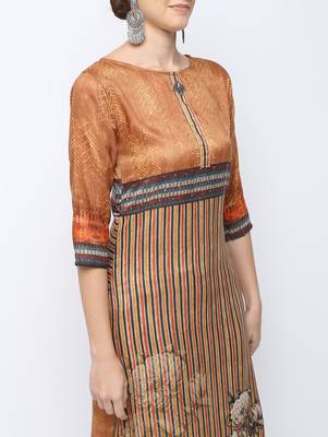 Brown printed silk kurti 4