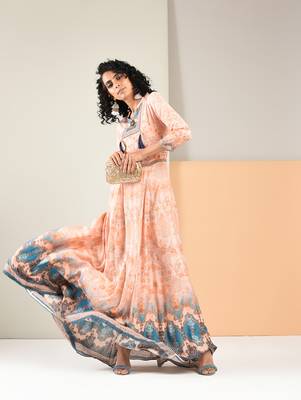 Peach printed rayon kurti 1