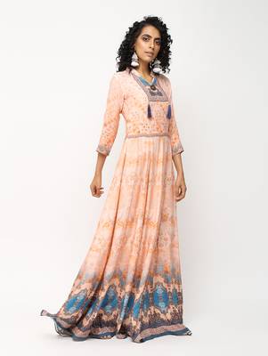 Peach printed rayon kurti 3