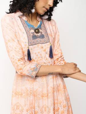 Peach printed rayon kurti 4