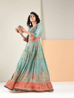 Green printed rayon kurti 1