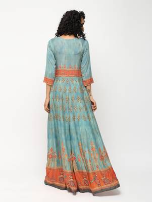 Green printed rayon kurti 2