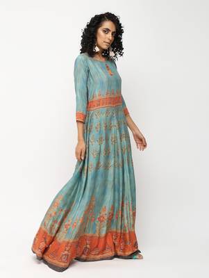 Green printed rayon kurti 3