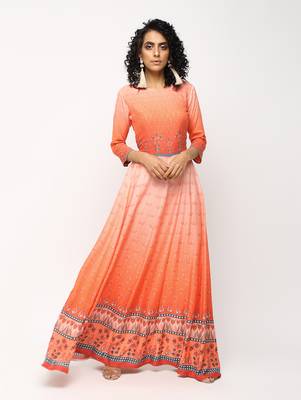Orange printed rayon kurti 1