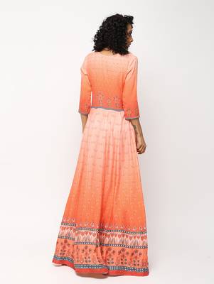 Orange printed rayon kurti 2
