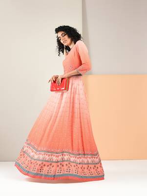 Orange printed rayon kurti 3