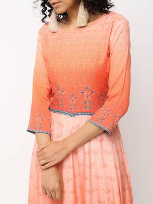 Orange printed rayon kurti 4
