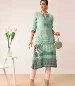 Green printed viscose rayon kurti