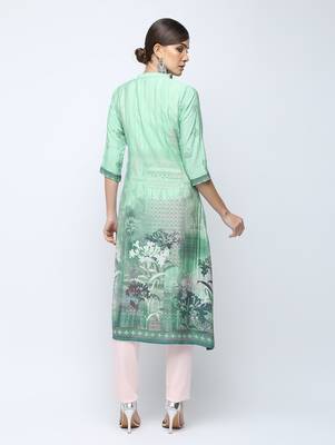 Green printed viscose rayon kurti 2