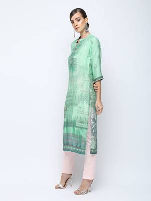 Green printed viscose rayon kurti 3