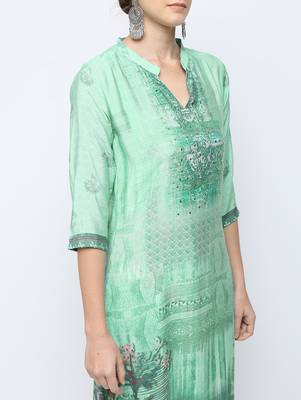 Green printed viscose rayon kurti 4