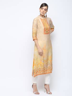 Beige printed viscose rayon kurti 3
