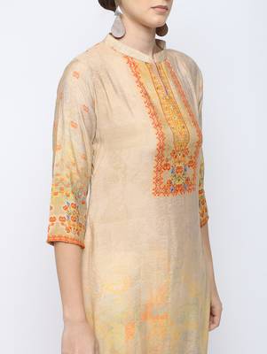 Beige printed viscose rayon kurti 4