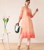 Peach printed viscose rayon kurti