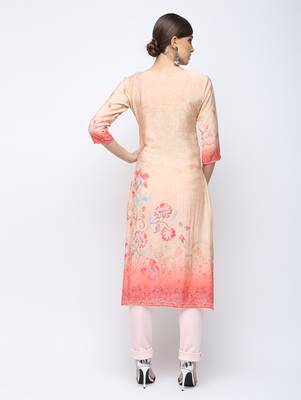 Peach printed viscose rayon kurti 2
