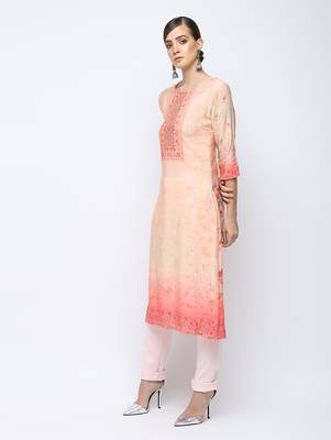 Peach printed viscose rayon kurti 3