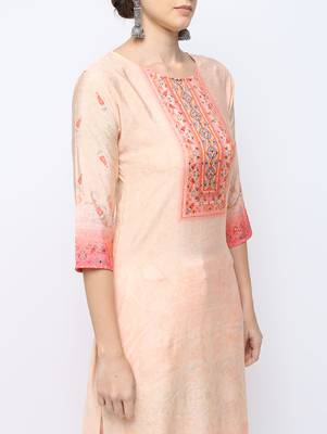 Peach printed viscose rayon kurti 4