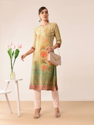 Beige printed viscose rayon kurti 1