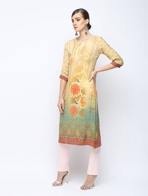 Beige printed viscose rayon kurti 3