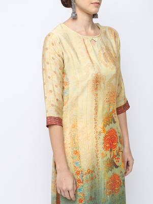 Beige printed viscose rayon kurti 4