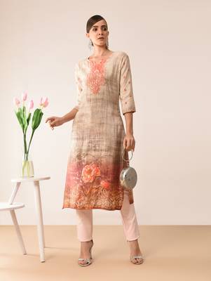 Off-white printed viscose rayon kurti 1