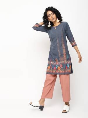 Green printed crepe kurti 3