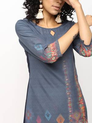 Green printed crepe kurti 4