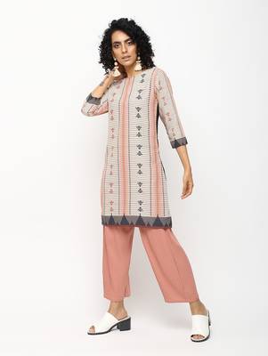 Beige printed crepe kurti 1