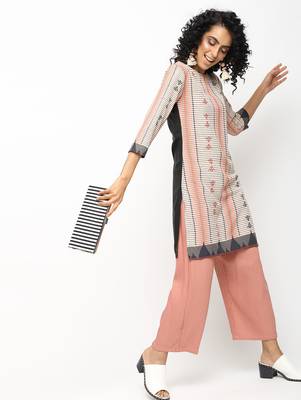 Beige printed crepe kurti 3