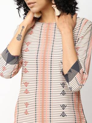 Beige printed crepe kurti 4