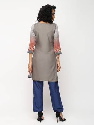 Grey printed crepe kurti 2
