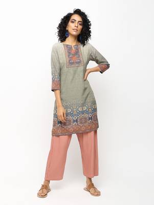 Olive printed crepe kurti 1