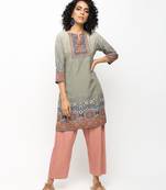 Olive printed crepe kurti