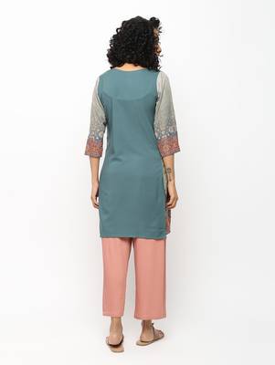 Olive printed crepe kurti 2