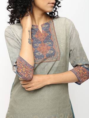 Olive printed crepe kurti 4