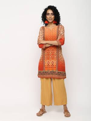 Orange printed crepe kurti 1