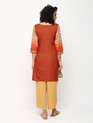 Orange printed crepe kurti 2