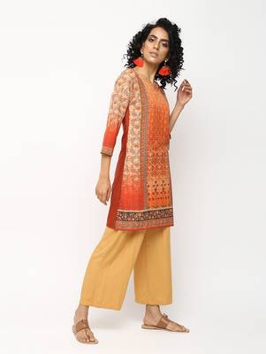 Orange printed crepe kurti 3