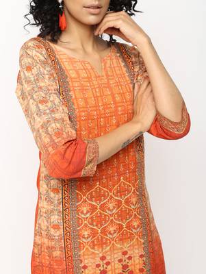 Orange printed crepe kurti 4