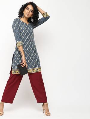 Blue printed crepe kurti 1
