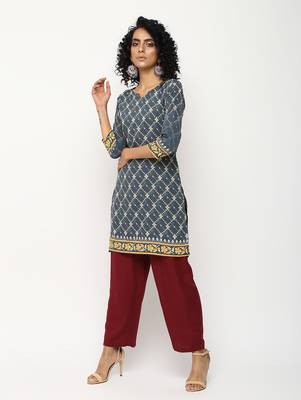 Blue printed crepe kurti 3