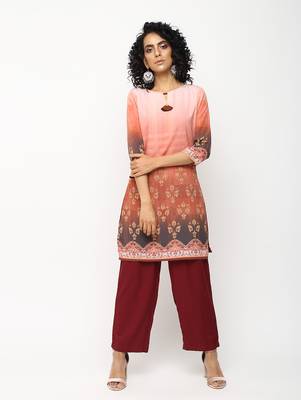 Peach printed crepe kurti 1