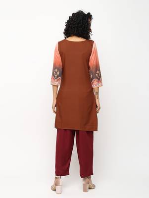 Peach printed crepe kurti 2