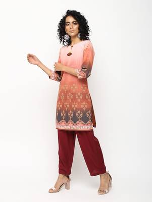Peach printed crepe kurti 3