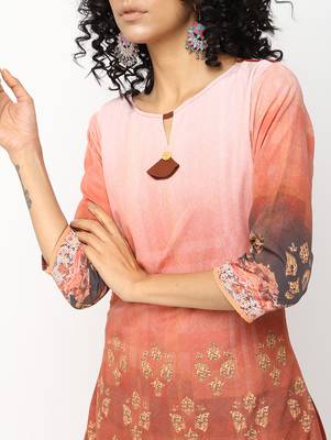 Peach printed crepe kurti 4