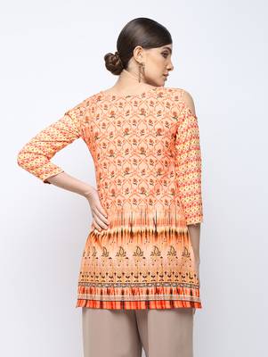 Peach printed rayon short kurti 2
